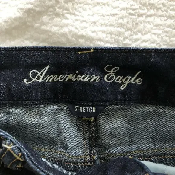 American Eagle Stretch Size 0 Dark Wash Denim Fringe Roll Cuff Jean Shorts - Picture 3 of 9